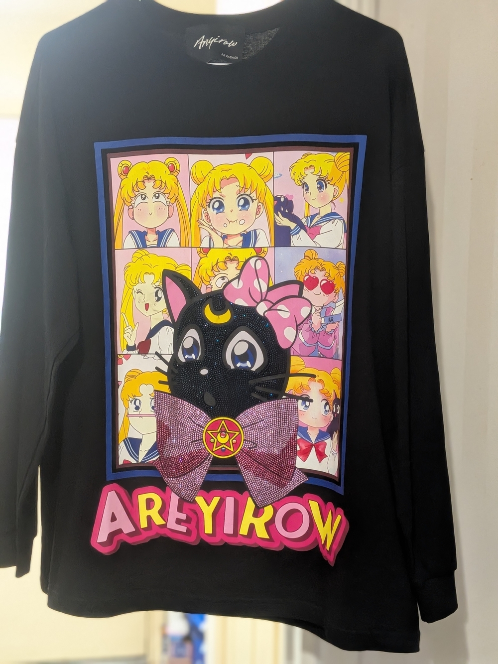 Rhinestone Sailor Moon Graphic Long-Sleeve Top - Sailor Moon Inspired